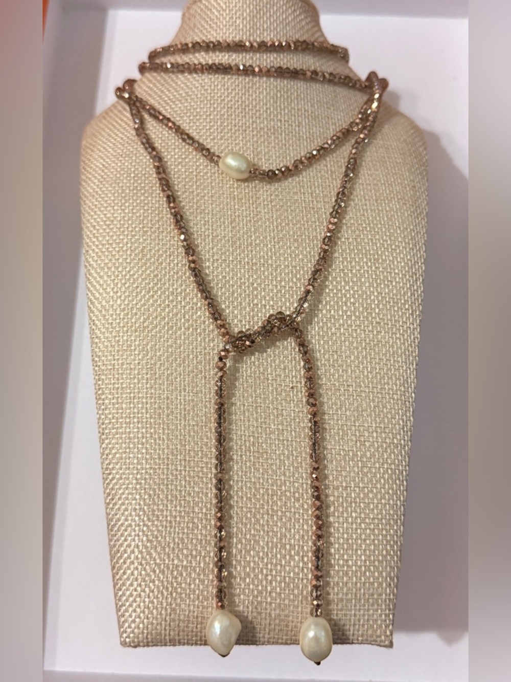 Elegant Faux Pearl and Bead Long Wrap Necklace